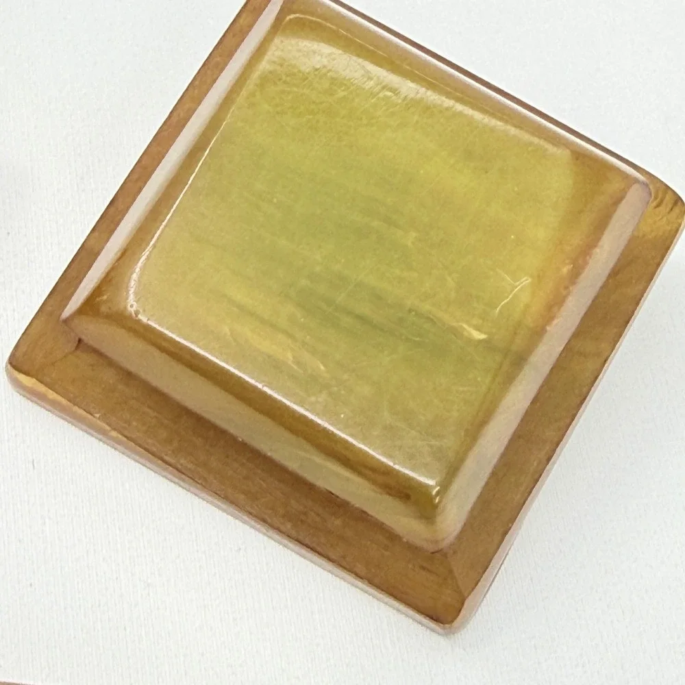 Vintage Bakelite Art Deco Tiered Square Metal Shank Buttons Marbled Butterscotch